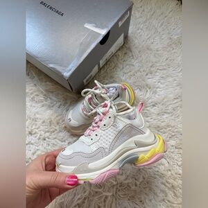 Balenciaga Triple S Sneakers — White with Pink & Yellow Accents